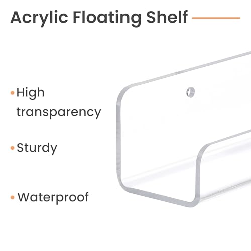 Image of upsimples 10 Pcs 12 inch Clear Acrylic Shelves, Small Shelf for Wall Display | Narrow Floating Shelves for Nail Polish, Vinyl Wall Mount, Record Holder, Magazine Rack, Comic Display, Picture Ledge Shelf
