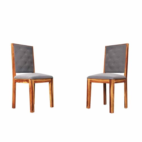 Image of DRIFTINGWOOD Izabel Dining Table 6 Seater | Six Seater Dinning Table with 6 Chairs for Home with Grey Cushions | Rosewood, Honey Finish, Self Assembly(DIY)