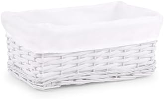 WoodLuv Small Wicker Storage Basket with Lining, White