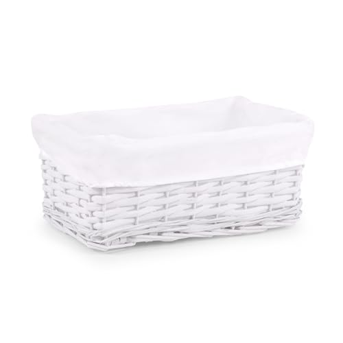 Woodluv Storage Baskets Woven Wicker Storage Basket for shelves Baskets to make hampers Storage Organiser White - Small