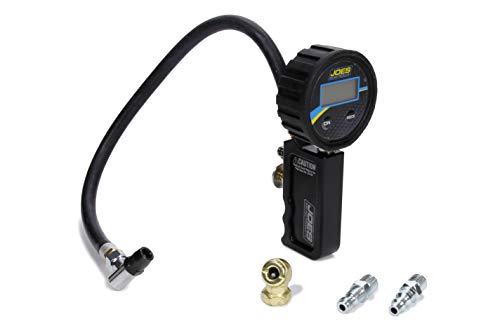 Joes Racing Products Tire Inflator and Gauge, Professional Quick Fill, 0-60 psi, Air Line/Fittings, Digital, Backlit, 2-1/2 in Diameter, Black (32492)