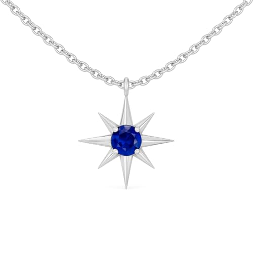 Sterling Silver North Star Pendant with a Birthstone, Birthstone Gift For Her, Silver Jewelry with 18 Inch Chain