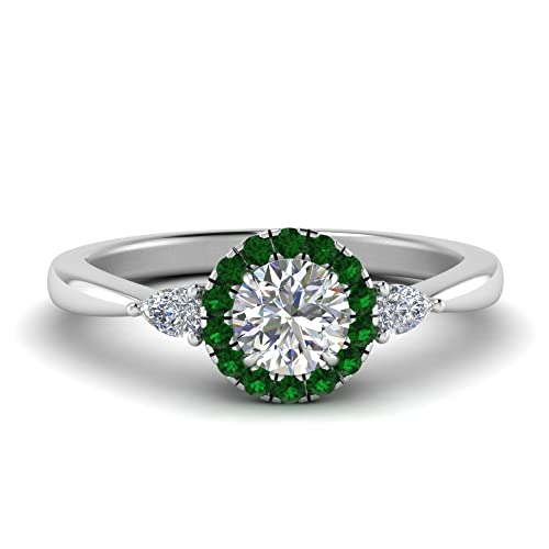Image of Sterling Silver Sapphire & CZ Diamond Halo Engagement Ring with Pear Accent, Round Shape, Wedding & Everyday Jewelry for Women, US Sizes 4-12