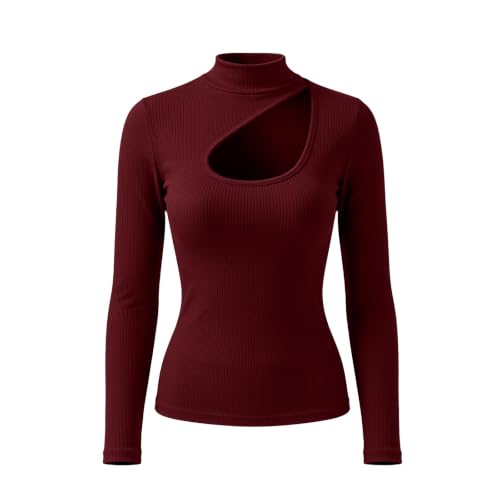 MESSIYO Sexy Top for Women Long Sleeve Cutout Shirts Wine - image 3