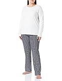 Tommy Hilfiger Damen Ls T-Shirt und Hose aus Jersey Pyjamaset, Ecru/Baseball Stripes Desert Sky, XL