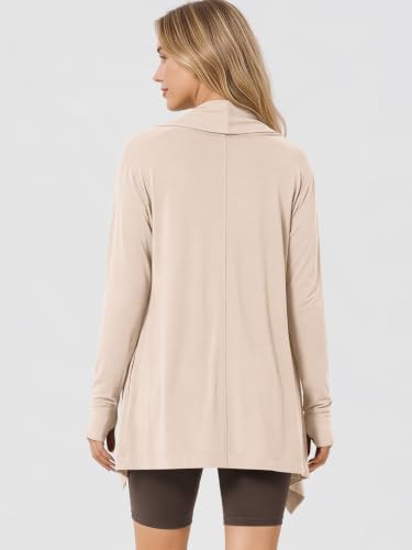 Image of ODODOS Women's Drape Open Front Cardigans Cozy Soft Long Sleeve Casual Wrap Outerwear with Pockets Thumb Hole