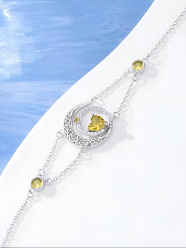 Image of Dorunmo 925 Sterling Silver Moon Heart Birthstone Anklet Bracelets for Women Best Mother's Day Birthday Jewelry for Wife Girlfriend Mom Her