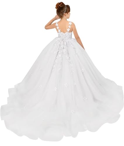 Tulle Flower Girl Dresses for Wedding Floral Appliques Princess Pageant Dress Girls Birthday Party Ball Gown