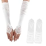 Eophmi White Long Gloves - 20s Fancy Dress, Fingerless with Finger Loops for Formal Bridal Banquet Party, Satin Opera Gloves