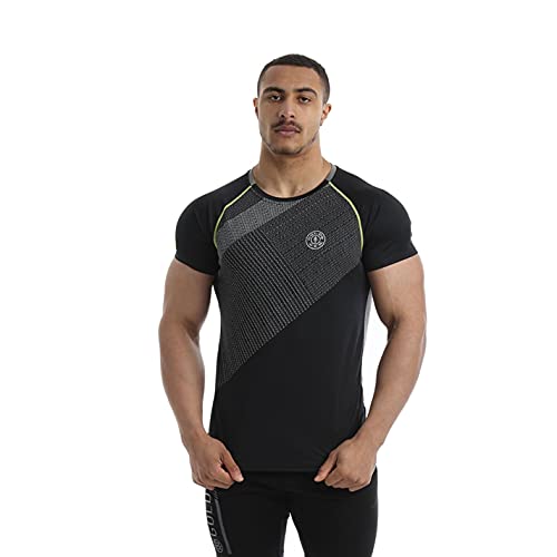 Raglán de Oro Gimnasio Rendimiento de la Manga de la Camiseta   Gris/Negro, Grande