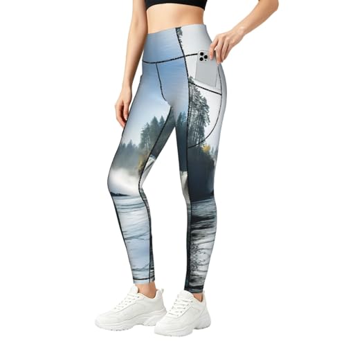 Pantalones de entrenamiento TTYDOKLA: leggings con estampado de montaña y bolsillos