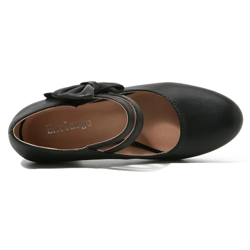 Enelauge Women's Mary Jane Heels with Bow Retro Closed Round Toe Pumps Sweet Ankle Strap Low Block Heels Chic Bowtie Vintage Dress Wedding Party Office Daily Shoes2