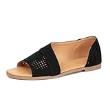 GATUXUS Women's Flats Sandals Open Toe Side Cutout Slip On Casual Slides Flat Shoes (Black, US 9)