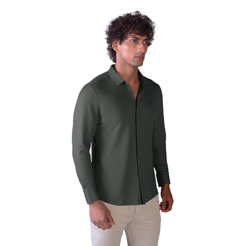 Image of HEKTOR Men's Hidden Button Shirt-Long Sleeve Bubble Check Shirt|Premium Nylon Blend, Regular Fit,Textured Smart