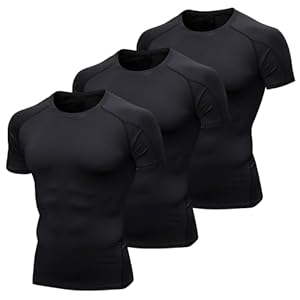 3 Pack Mens T-Shirts Quick Dry Shorts Sleeve Gym Tops for Men Compression Base Layers Tops Crew Neck Running Shirts Athletic Football Shirts for Sports Fitness Workout Cycling,Training