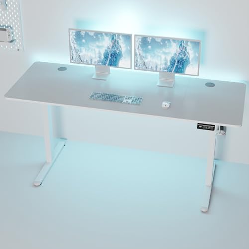 Shintenchi Standing Desk 63x24 Inch Height Adjustable Electric Sit Stand up Desk Ergonomic Rising Computer Table Modern Lift Gaming Desk Workstation for Home Office White