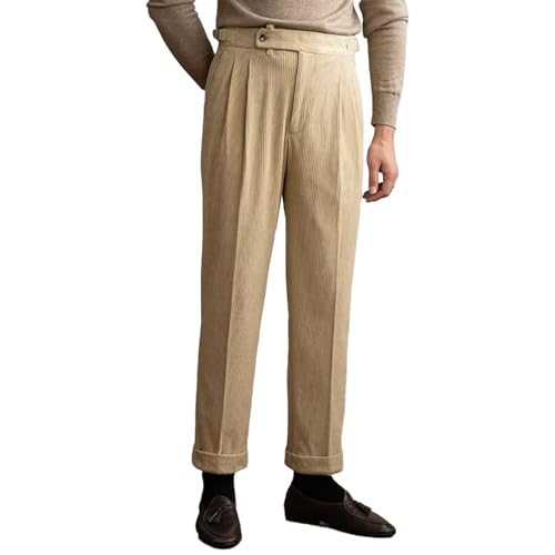 Corduroy Pants Men Stretchy Dress Casual Tapered Trousers Winter Design Buckle Pant Tailored Classic Fit Business Pantalones