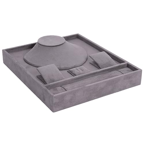 Plateau à bijoux en velours gris premium avec compartiments doux