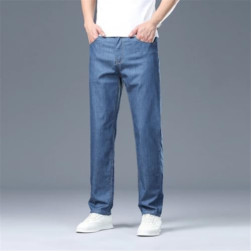 Mens Denim Pants Straight Breathable Business Casual Lightweight Denim Pants4