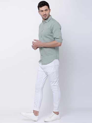 Image of Highlander Men's Blue Solid Slim Fit Casual Shirt | Sleek & Versatile | A Timeless Wardrobe Essential