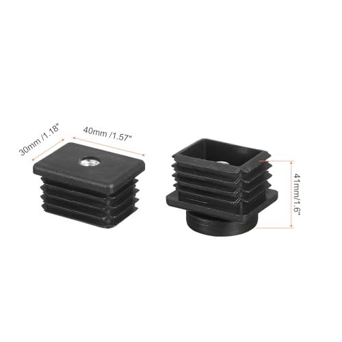 Image of uxcell 4 Pcs Leveling Feet, 30x40mm Plastic Adjustable Furniture Leg Leveling Rectangle Tube Insert Screw-in Glide Levelers Fit Hole 30mm for Table Chair Furniture, Black