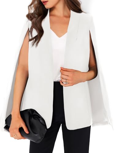 GAMISOTE Womens Cape Blazer Split Sleeve Open Front Casual Jacket Coat Workwear White