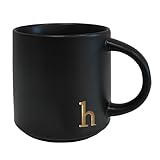 COLLECTIVE HOME - Black Monogram Ceramic Mugs, 15 oz Golden Initial Coffee Cups, Elegant Alphabet Tea Mugs, Personalized Halloween Mug with Gift Box, Perfect for Office and Home DΓ©cor (h)