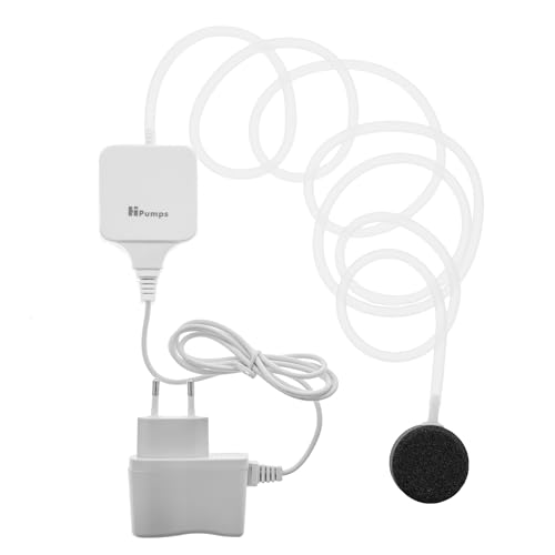 VIALIA Aquarium Luftpumpe 18 L/h, 33dB leise, quadratisch, Mini Sauerstoffpumpe mit Luftschlauch und Sprudelstein, Aquarium Zubehör, für Nano Aquarien bis zu 40L