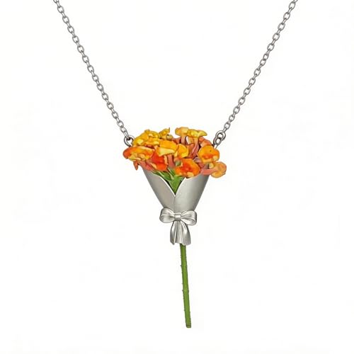 ZenVib A Kind Necklace - Every Bloom Tells a Different Story DIY Forever Bow Bouquet-Shaped Pendant Flower Insert Necklaces Charm Holder Clip Accessories Statement Gifts Jewelry (Kind Silver)
