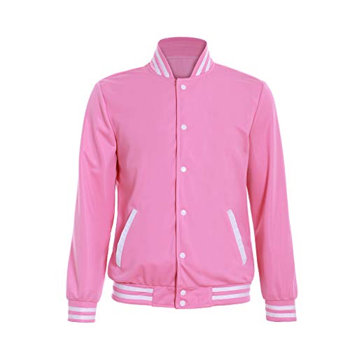 SFWXCOS Men's Pink Baseball Jacket Button up Varsity Coat School Uniform Sportswear Casual Top
