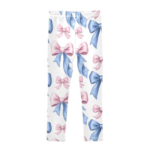 Girls Leggings Blue and Pink Bow Print Soft Toddler Leggings for Girls Kids Pants Size 4T-10T2