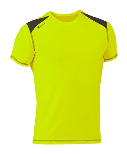 ASIOKA 182/17 Camiseta técnica combinada Unisex para Adultos de m/Corta, Amarillo flúor/Marengo