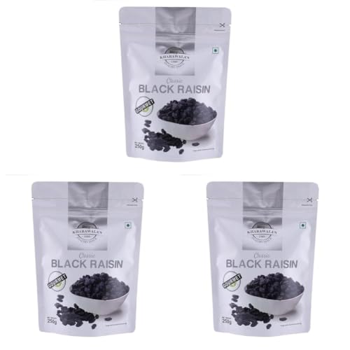 Image of KHARAWALA'S Afghani Classic Black Raisins with Seeds - 250gm | Kali Kishmish | Munakka | Dry Fruits | Premium Abjosh (Pack of 3)