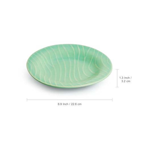 Image of ExclusiveLane 'Caribbean Green' Hand Glazed Ceramic Pasta Bowls /Plates (Microwave & Dishwasher Safe) | Hand-Etched Bowl for Serving Bowl /Plates for Kitchen Snacks Serving Bowl Ceramic Serveware
