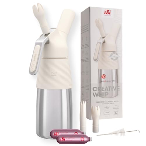 ILGGRO iSi Creative Whip Bouteille et tête en acier inoxydable avec revêtement en silicone Blanc ivoire 0,5 l
