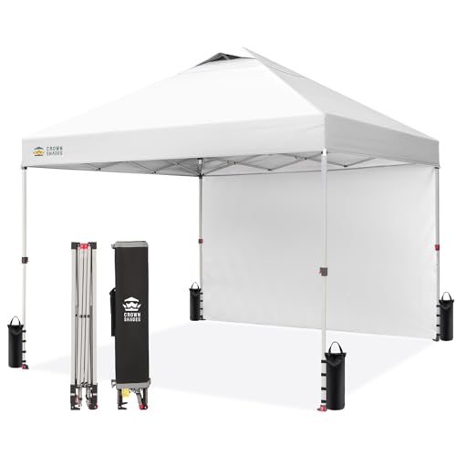 CROWN SHADES 10x10 Pop Up Canopy with 1 Side Wall - Beach Tent with One Push Setup - Outdoor Sun...