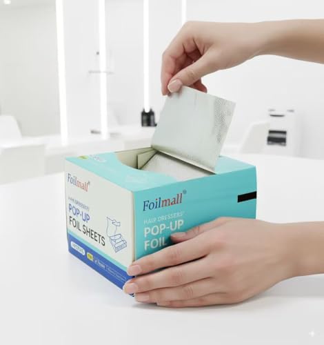 Foilmall Friseur Pop-up Folienblätter – vorgeschnittene Einzelblätter, 500 Stück, Silber, 12,7 × 27,3 cm, 15 µm extra stabil, einseitig geprägt, für professionelle Haarfärbung & Highlights