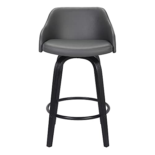 Alec Butaco de Bar Giratorio de Cuero Sintético, Altura de Mostrador 26", Negro y Gris miniatura 4