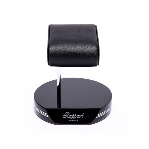 Rapport, Single Watch Stand, Black and Silver, High Gloss Base, Premium Leather Cushion, Elegant Stand For Bedside Cabinet