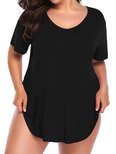 BELAROI Women Plus Size V-Neck Tunic Tops Loose T Shirt with Pocket