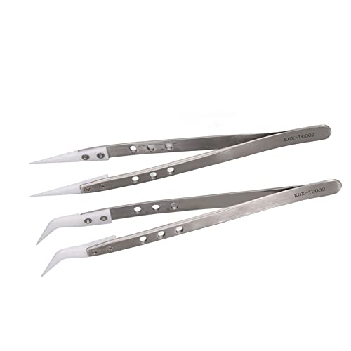 Respicefinem 2Pcs Maintenance Tweezers Stainless Steel Ceramic Straight And Curved Tweezers Ideal For Electronic Repair Tools With Wide Application And Durable Material
