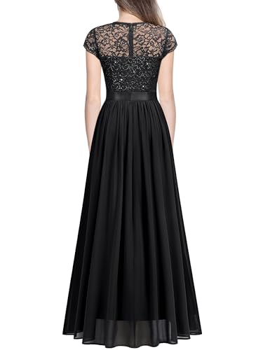 Miusol Women's Classy Scoop Neck Sequin Lace Contrast Bridesmaid Party Maxi Dress2