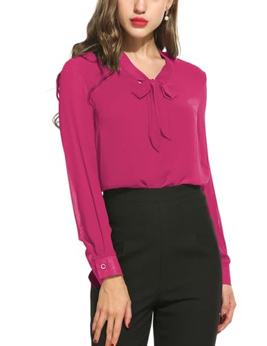 ACEVOG Chiffon Blouses for Women Dressy Bow Tie Neck Long Sleeve Work Shirt Formal Casual Wear