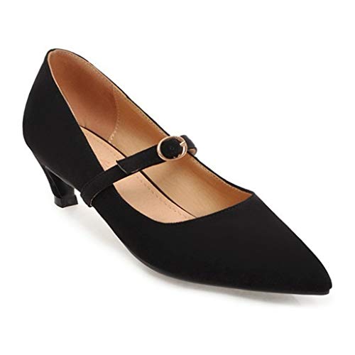 MIOKE Women's Pointed Toe Comfort Low Kitten Heels Pumps Slip On Suede Daily Office Mary Jane Dress Shoes