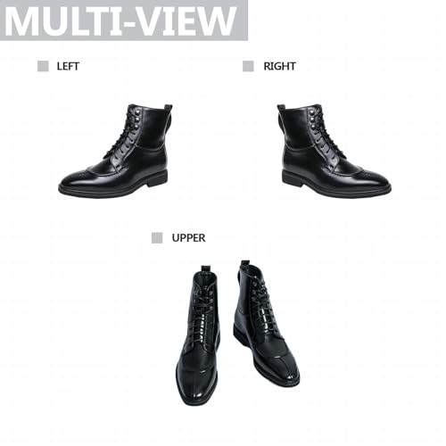 Mens Leather Splicing Cap Toe Oxford Boots Formal Vintage Round Toe Low Block Heel Non-Slip Motorcycle Chukka Ankle Boots For Walking Business Work4