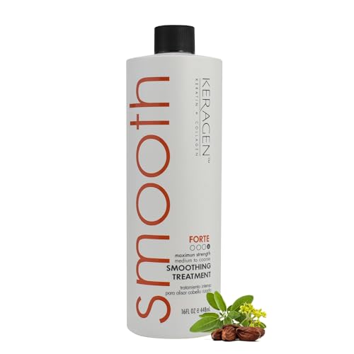 KERAGEN Keratin Hair Smoothing Treatment – At-Home Brazilian Smoothing System | Forte – Resistant Hair Transformed for Salon-Quality Smoothness, Frizz-Free Results & Faster Styling (16 Oz)