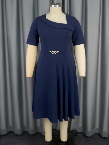 AOMEI Women's Irregular Neck Short Sleeve Buckle Asymmetrical A-Line Casual Work Dress4