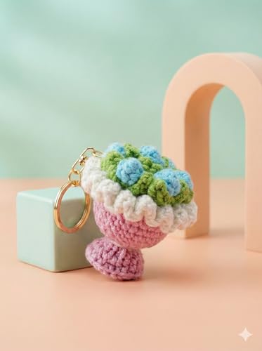 Image of Handmade Crochet Flower Keychain for Bags Keys Purse Backpack Cute Aesthetic Yarn Keyring Bag Charm Handmade Soft Thread Flower Keychain for Girls Women Kids Gifting and Daily Use