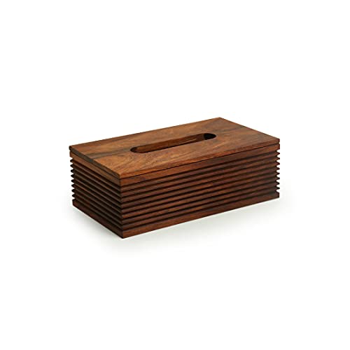 Image of ExclusiveLane 'Ripples of Wood' Handcrafted Wooden Napkin Holder for Dining Table & Tissue Paper Holder For Kitchen (Sheesham Wood) | Tissue Box Holder Tissue Paper Dispenser Napkin Stand Tissue Stand