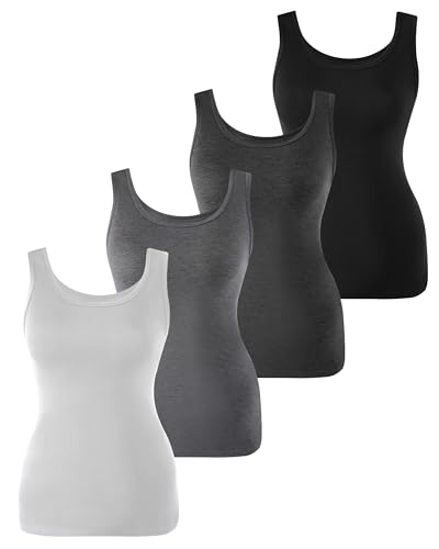 BAMBOO COOL Women's Ultra Soft Lingerie Camisole Basic Tank Breathable Undershirt 4 Pack